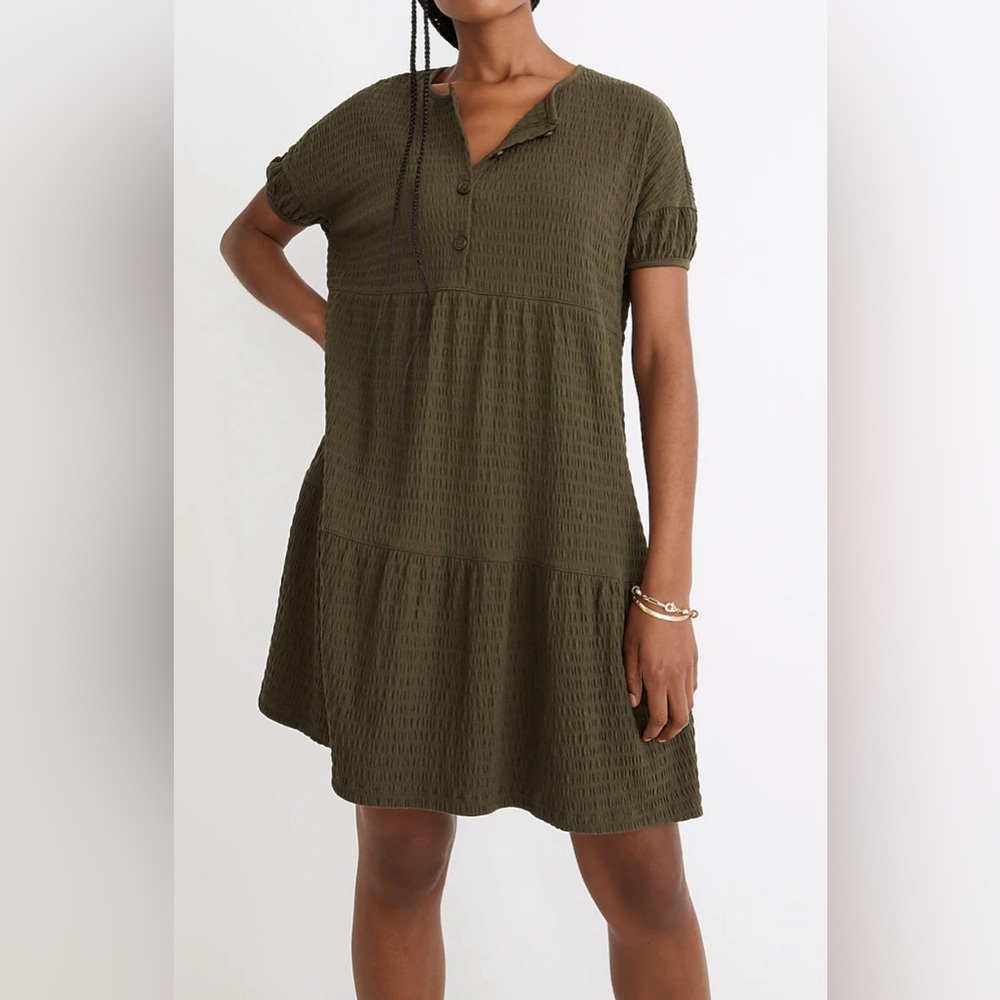 Madewell Resourced Crinkle knit Tiered Mini Dress.
